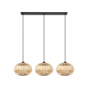 Eglo EU Amsfield 1 Three Light Pendant Natural Woven Wood Shades and Steel Mount