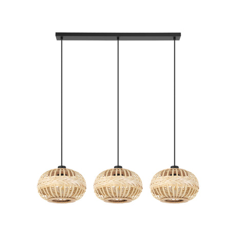 Eglo EU Amsfield 1 Three Light Pendant Natural Woven Wood Shades and Steel Mount