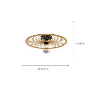 Eglo EU Leominster Wall or Ceiling Light Black Steel & Natural Bamboo Round Wheel Style Shade