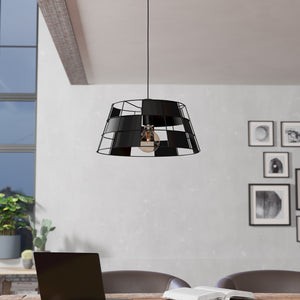 Eglo EU PONTEFRACT Pendant Light – Black Steel, E27, Vintage Industrial Indoor Pendant Lighting