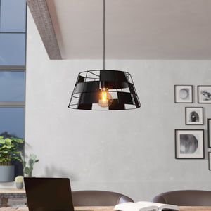 Eglo EU PONTEFRACT Pendant Light – Black Steel, E27, Vintage Industrial Indoor Pendant Lighting