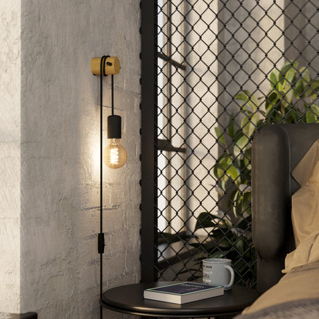 Eglo EU Buddon Wood & Steel Industrial Design Wall Light