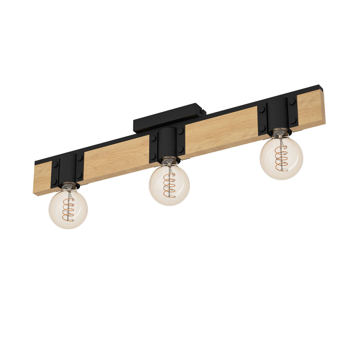 Eglo EU Bailrigg Steel & Wood, Black/Brown 3-Light Ceiling Light