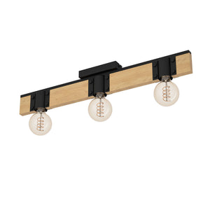 Eglo EU Bailrigg Steel & Wood, Black/Brown 3-Light Ceiling Light