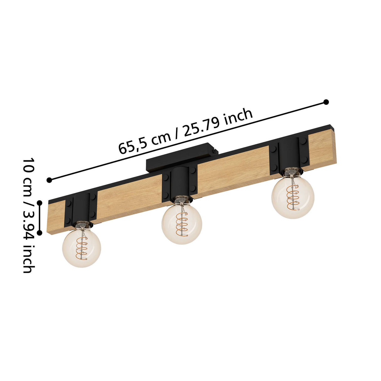 Eglo EU Bailrigg Steel & Wood, Black/Brown 3-Light Ceiling Light
