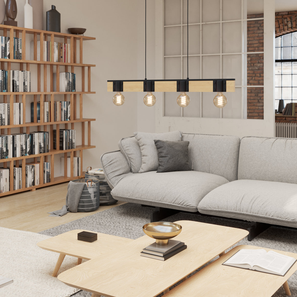 Eglo EU Bailrigg Steel & Wood Industrial Style Pendant