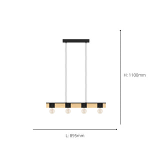 Eglo EU Bailrigg Steel & Wood Industrial Style Pendant