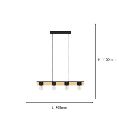 Eglo EU Bailrigg Steel & Wood Industrial Style Pendant