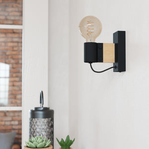 Eglo EU Bailrigg Steel & Wood, Black/Brown Wall Light
