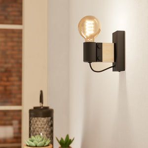 Eglo EU Bailrigg Steel & Wood, Black/Brown Wall Light