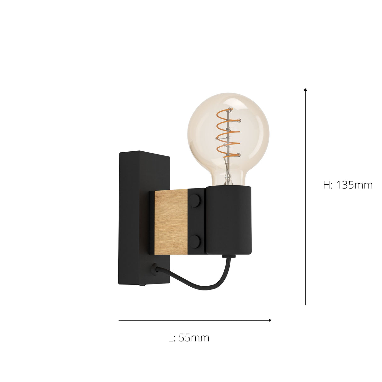 Eglo EU Bailrigg Steel & Wood, Black/Brown Wall Light
