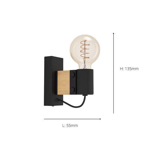 Eglo EU Bailrigg Steel & Wood, Black/Brown Wall Light