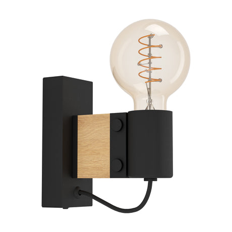Eglo EU Bailrigg Steel & Wood, Black/Brown Wall Light