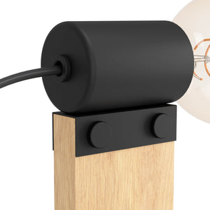 Eglo EU Bailrigg Table Lamp Exposed Bulb with Industrial Wooden Frame with Steel Base