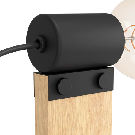 Eglo EU Bailrigg Table Lamp Exposed Bulb with Industrial Wooden Frame with Steel Base