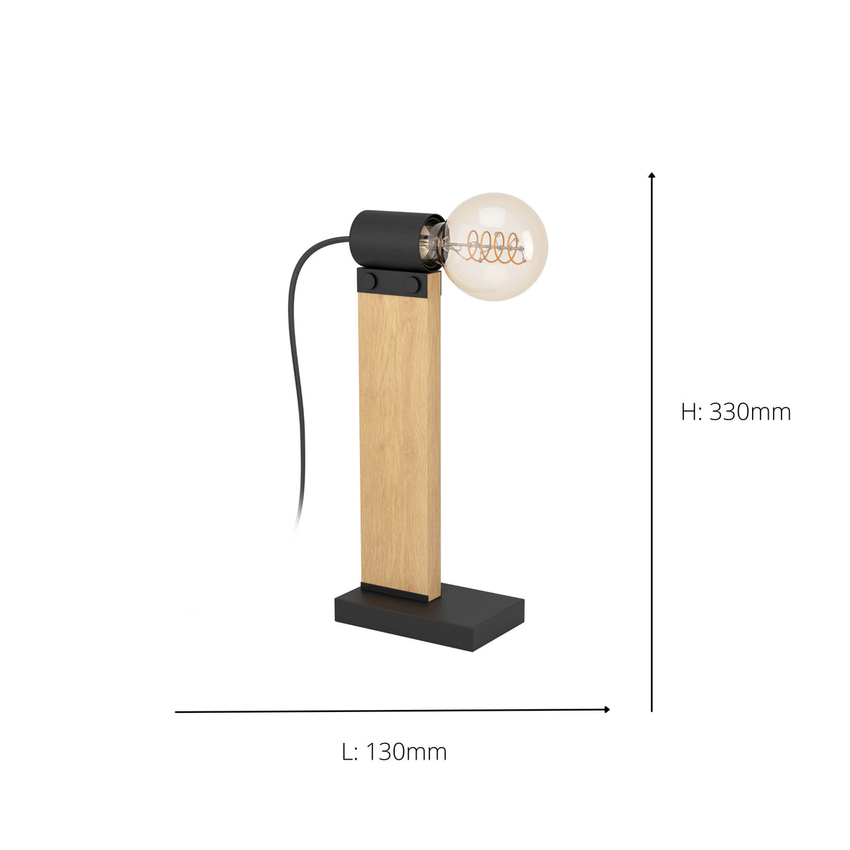 Eglo EU Bailrigg Table Lamp Exposed Bulb with Industrial Wooden Frame with Steel Base