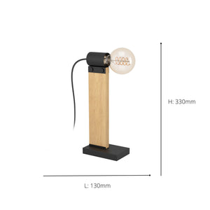 Eglo EU Bailrigg Table Lamp Exposed Bulb with Industrial Wooden Frame with Steel Base