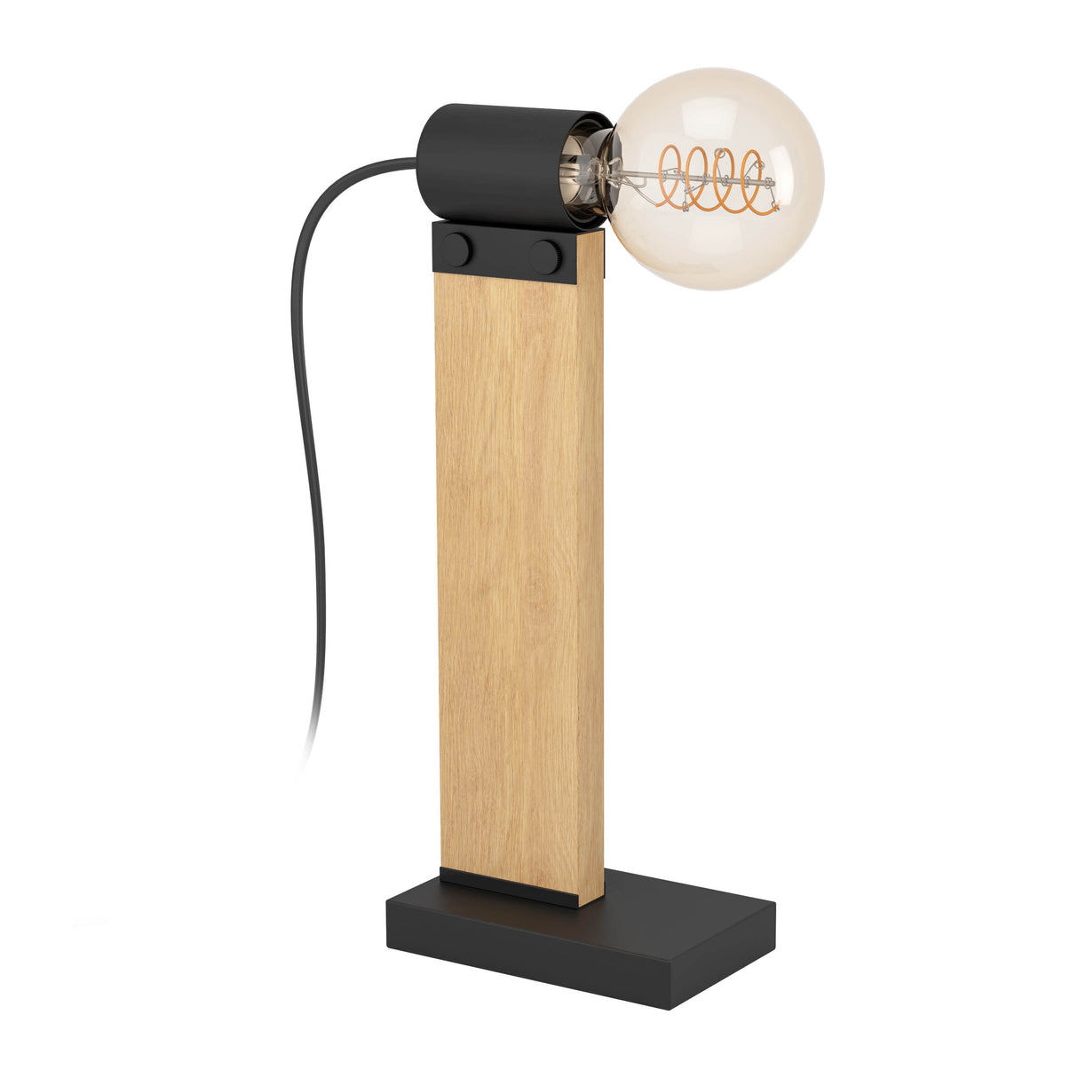 Eglo EU Bailrigg Table Lamp Exposed Bulb with Industrial Wooden Frame with Steel Base
