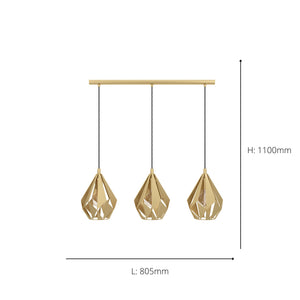 Eglo EU Carlton Gold-Coloured Steel Industrial 3-Light Pendant