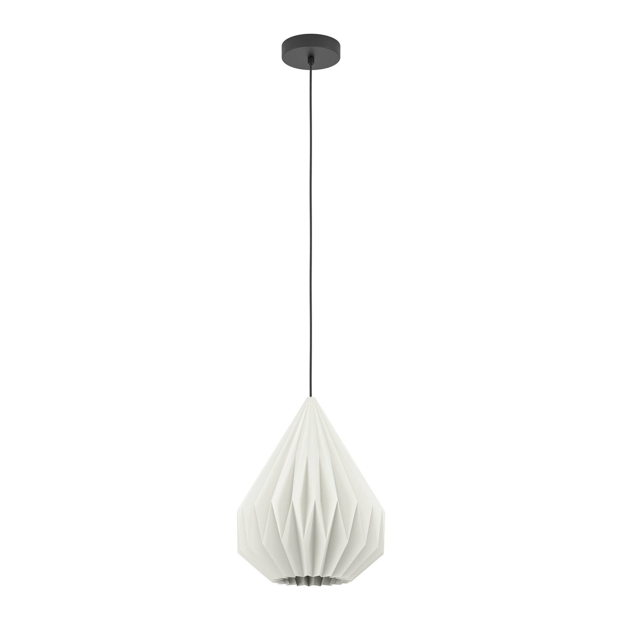 Eglo EU MINTING Pendant Ceiling Light – Black Steel with White Paper Shade, E27, Height Adjustable, Indoor Lighting