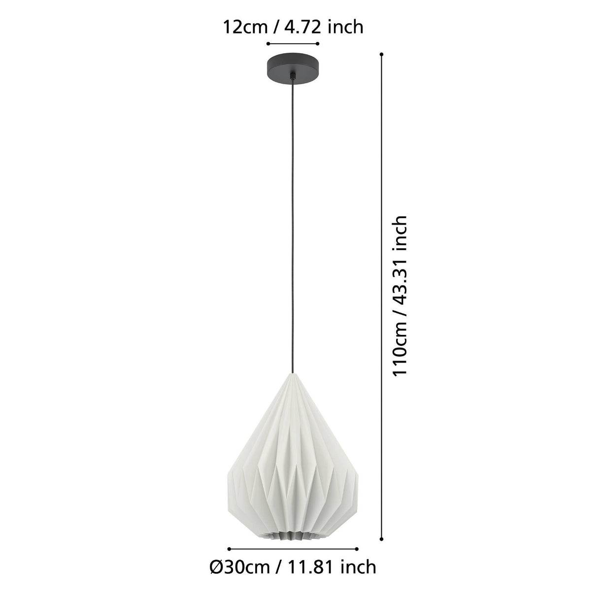 Eglo EU MINTING Pendant Ceiling Light – Black Steel with White Paper Shade, E27, Height Adjustable, Indoor Lighting