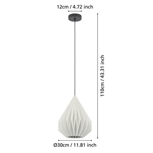 Eglo EU MINTING Pendant Ceiling Light – Black Steel with White Paper Shade, E27, Height Adjustable, Indoor Lighting
