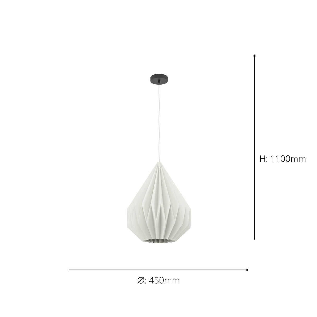 Eglo EU Minting Pendant Light White Paper Shade with Black Steel Mount, E27