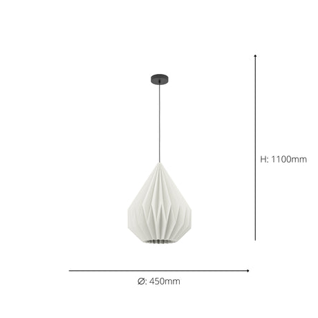 Eglo EU Minting Pendant Light White Paper Shade with Black Steel Mount, E27