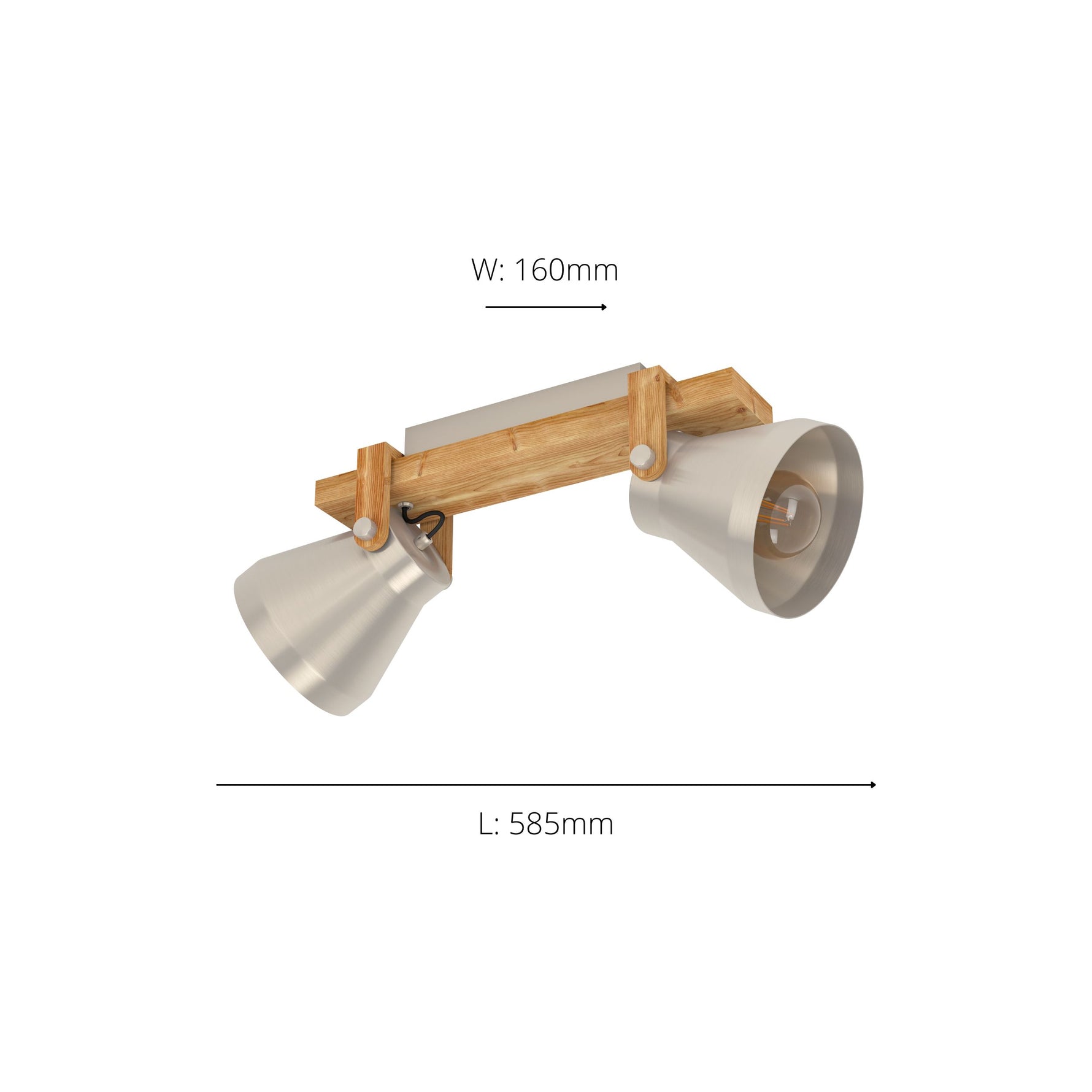 Eglo EU Cawton Industrial Wood and Steel 2-Light Spotlight product image - Endon Lighting from First Light Direct with great prices and fast UK delivery