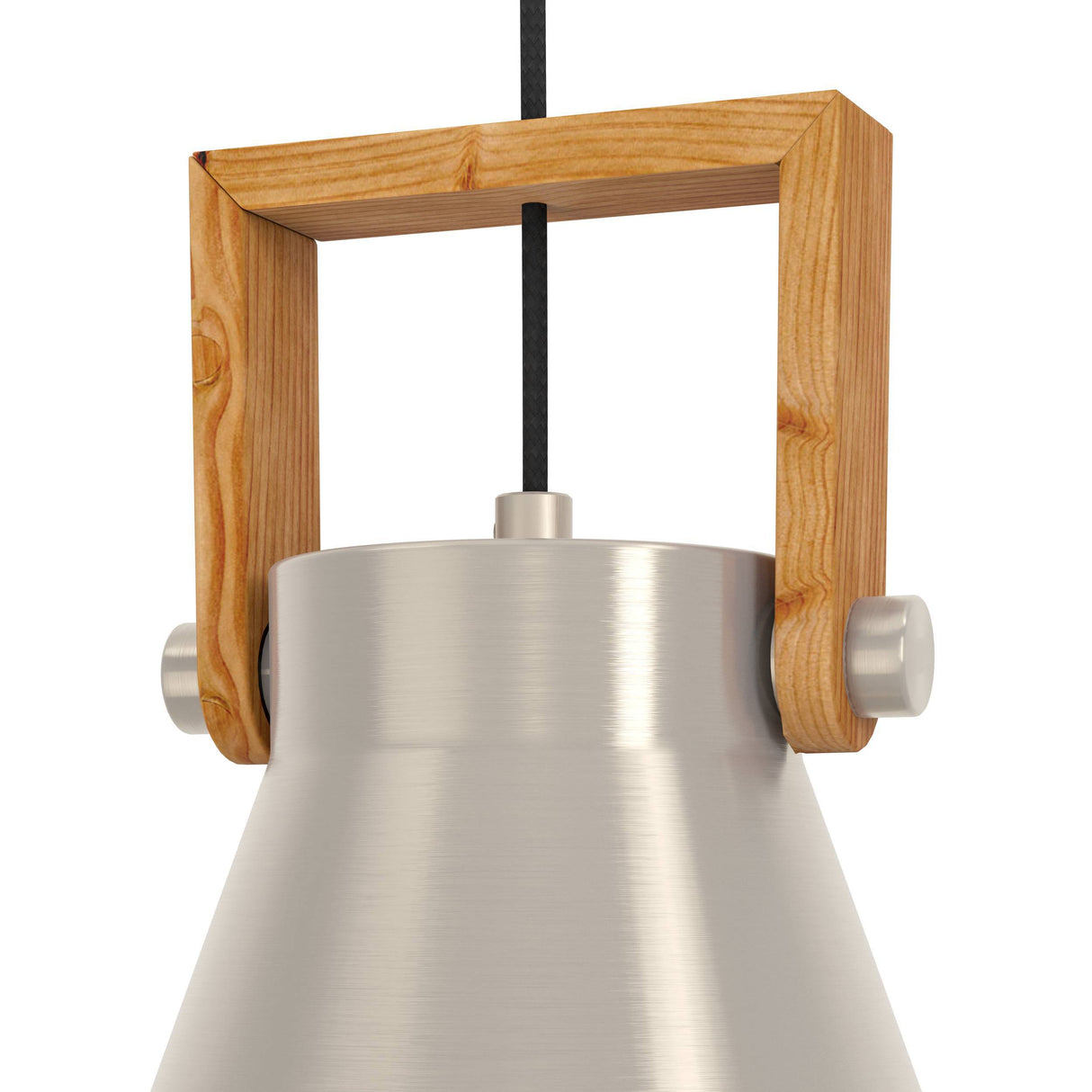 Eglo EU Cawton Pendant Light with an Adjustable Steel Shade & Rustic Brown Wood Accents with Black Textile Cable, E27