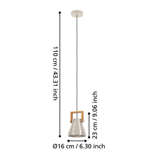 Eglo EU Cawton Pendant Light with an Adjustable Steel Shade & Rustic Brown Wood Accents with Black Textile Cable, E27
