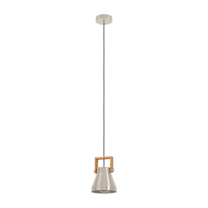 Eglo EU Cawton Pendant Light with an Adjustable Steel Shade & Rustic Brown Wood Accents with Black Textile Cable, E27