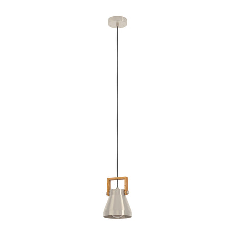 Eglo EU Cawton Pendant Light with an Adjustable Steel Shade & Rustic Brown Wood Accents with Black Textile Cable, E27