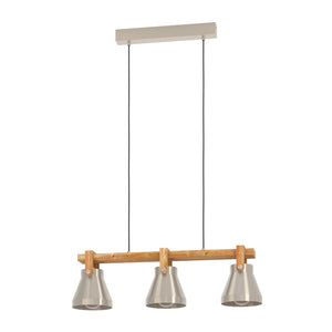Eglo EU Cawton Industrial Wood and Steel 3-Light Pendant