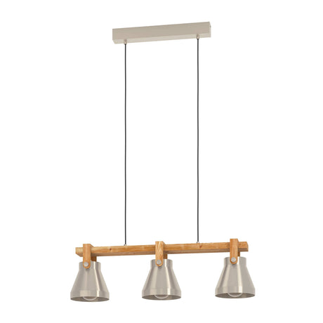 Eglo EU Cawton Industrial Wood and Steel 3-Light Pendant