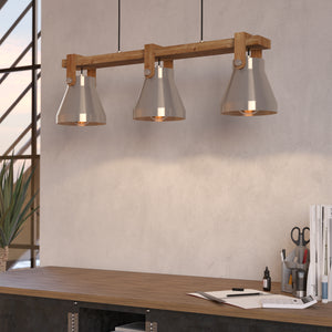Eglo EU Cawton Industrial Wood and Steel 3-Light Pendant 
