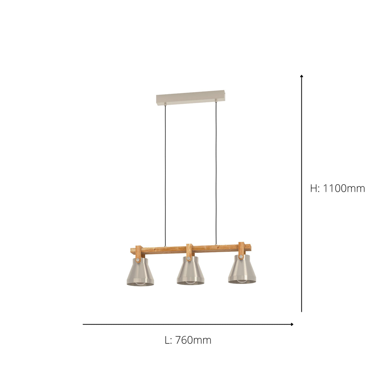 Eglo EU Cawton Industrial Wood and Steel 3-Light Pendant