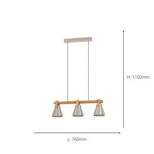 Eglo EU Cawton Industrial Wood and Steel 3-Light Pendant
