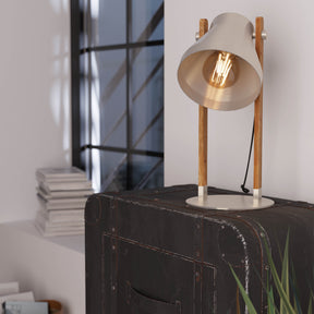 Eglo EU Cawton Table Lamp with an Adjustable Steel Shade & Rustic Brown Wood Accents