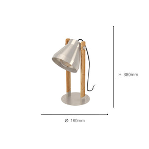 Eglo EU Cawton Table Lamp with an Adjustable Steel Shade & Rustic Brown Wood Accents
