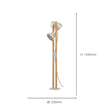 Eglo EU Cawton Industrial Wood and Steel 2-Light Floor Lamp