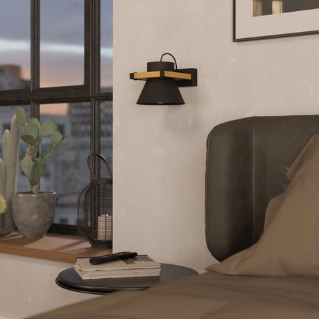 Eglo EU Maccles Steel & Wood Single Wall Light