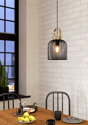 Eglo EU ROUNDHAM Pendant Light – Black & Brushed Brass Steel, E27, Vintage Indoor Lighting