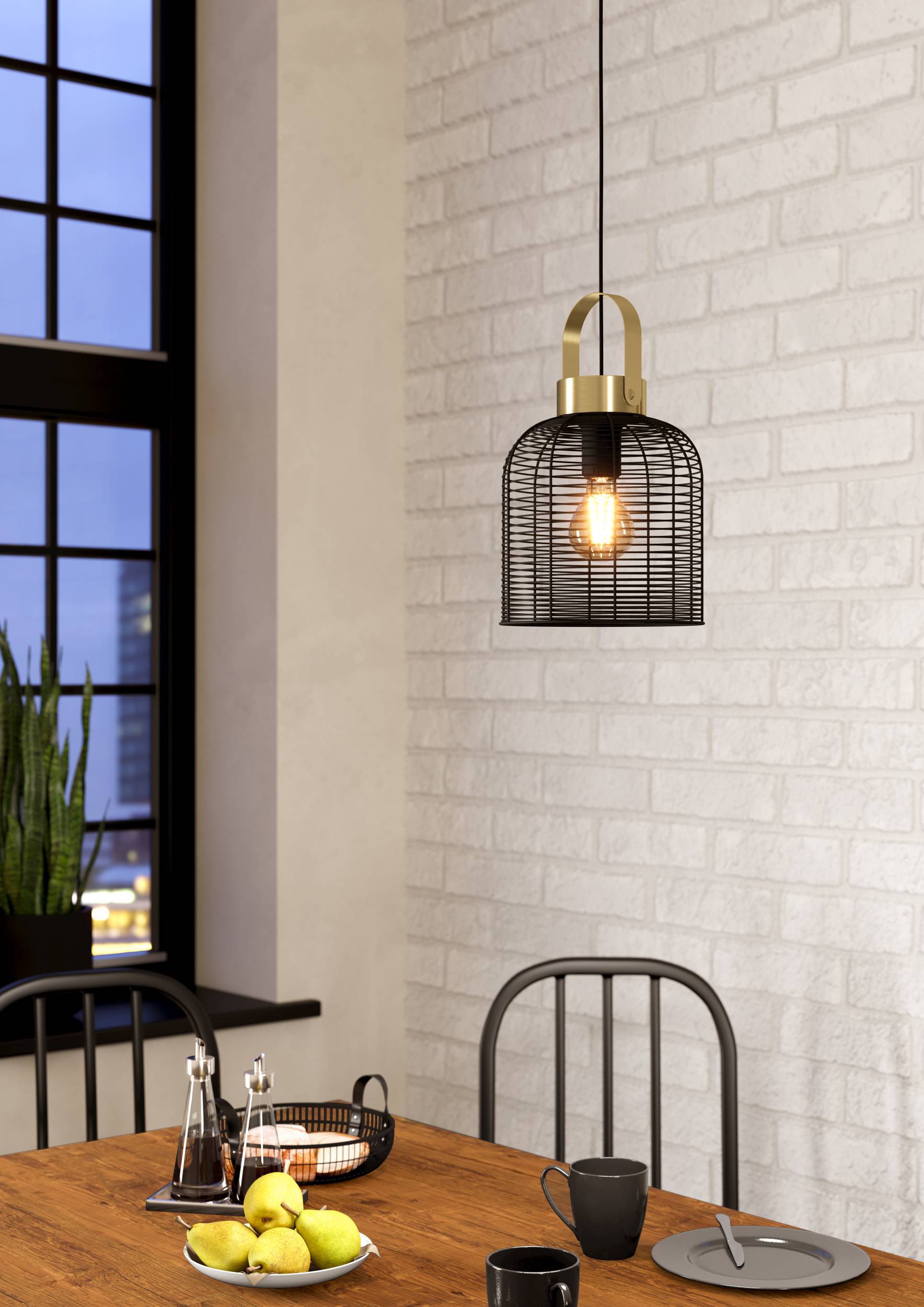 Eglo EU Esteperra 1-Light Black and Gold Ceiling Pendant (D) 38cm