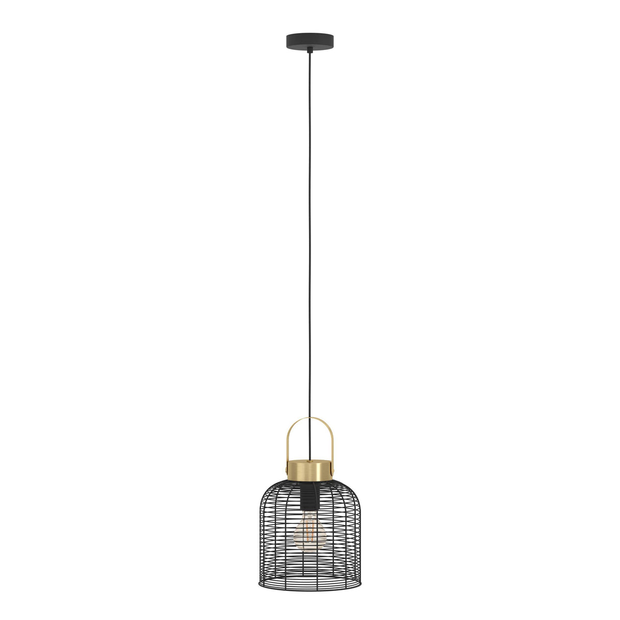 Eglo EU ROUNDHAM Pendant Light – Black & Brushed Brass Steel, E27, Vintage Indoor Lighting