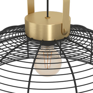 Eglo EU Roundham Black Wire Pendant Light with Brass Accent