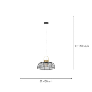 Eglo EU Roundham Black Wire Pendant Light with Brass Accent