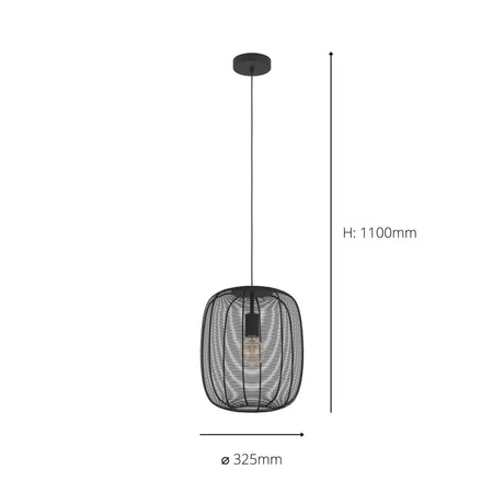 Eglo EU Rinroe Steel Rattan Pendant Black