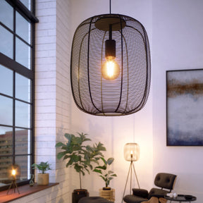 Eglo EU Rinroe Steel Rattan Pendant Black