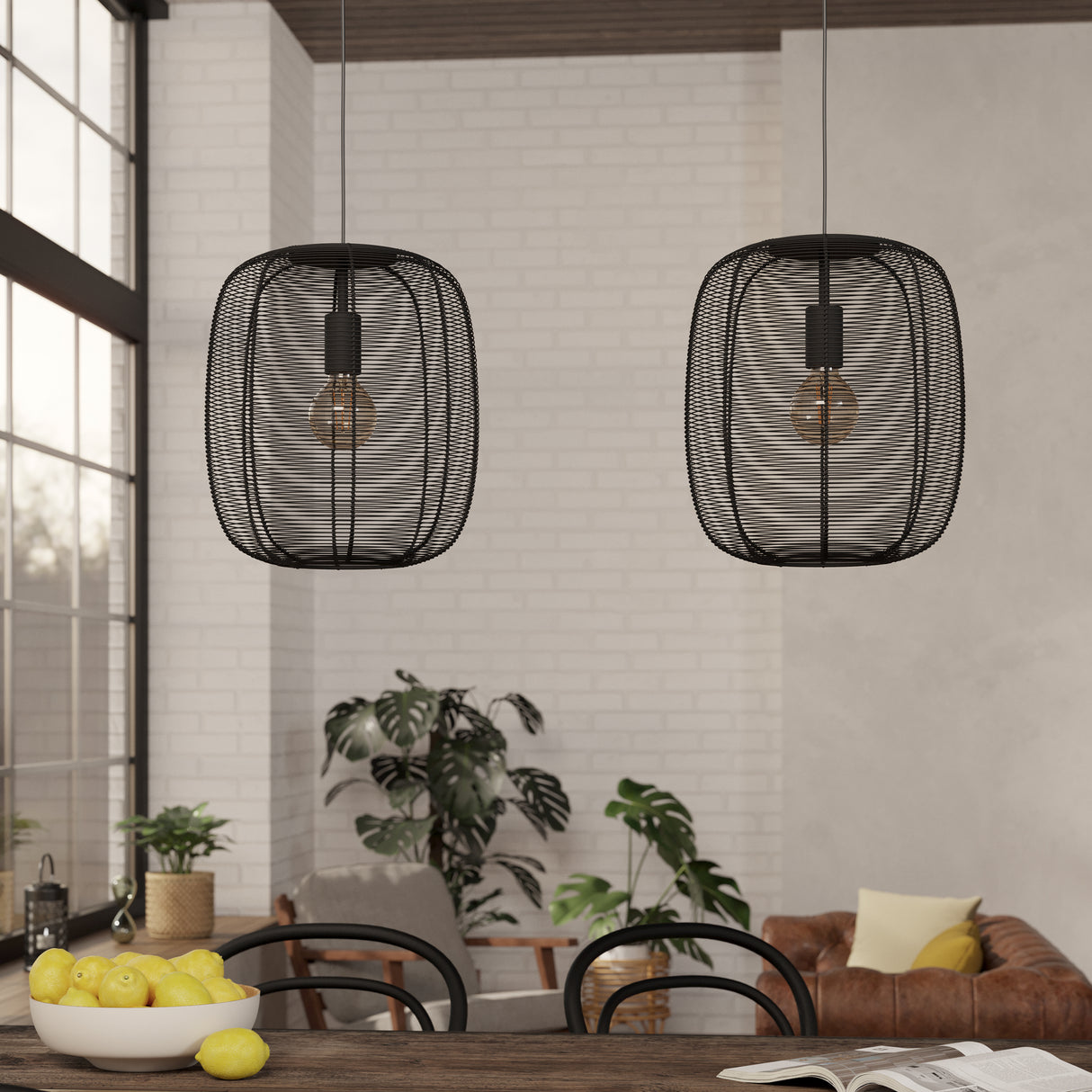 Eglo EU Rinroe Black Steel Wire 2-Light Pendant